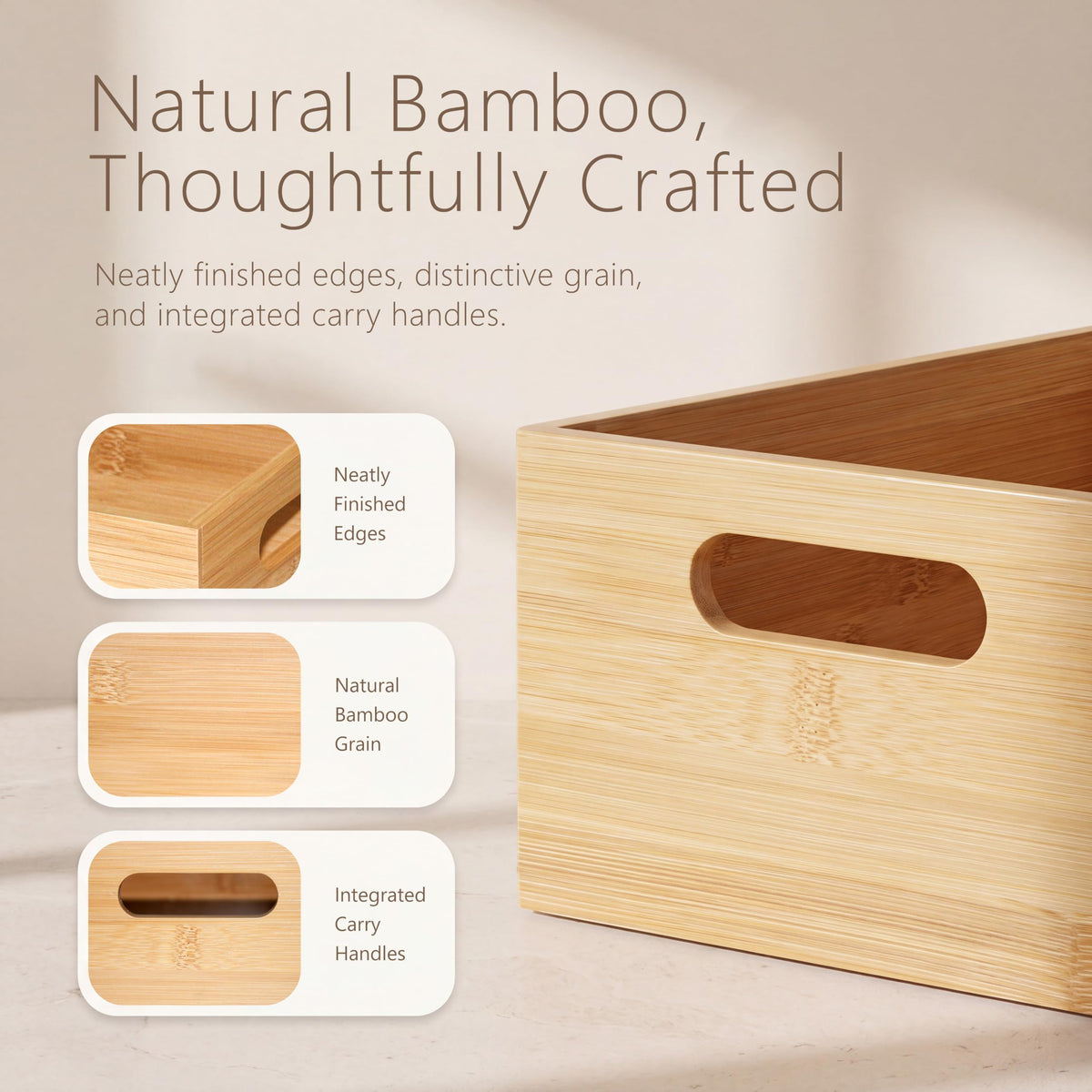 3 Pack Bamboo Storage Box with Handle Y81132