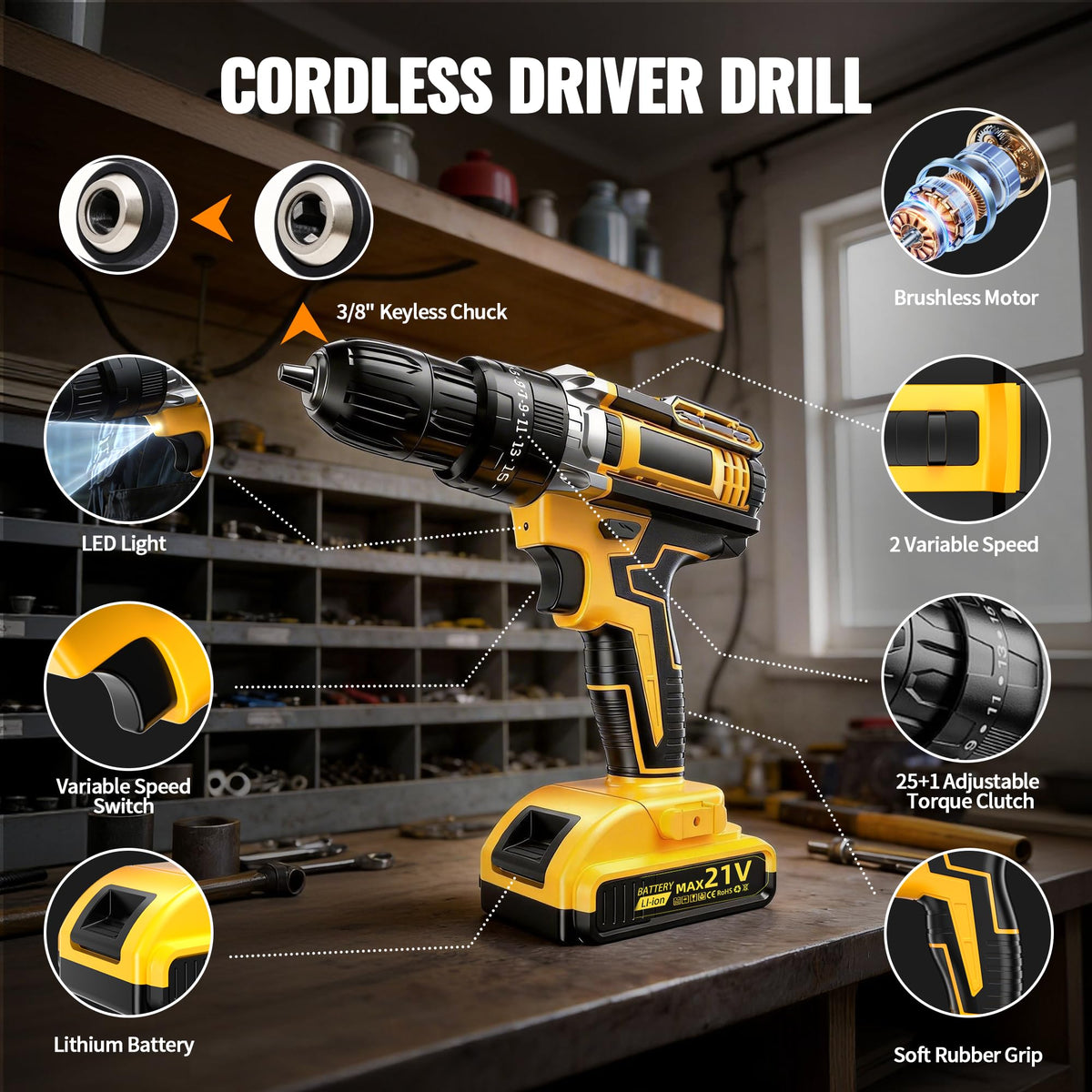21V Cordless Drill Driver with 2 Batteries H60230