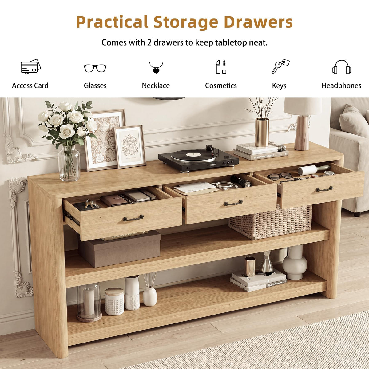 63" Oak Console Table with Storage V470553