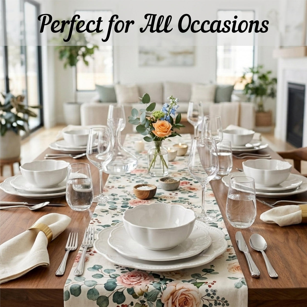 12 Pieces Scalloped White Plates & Bowls Set Q381001