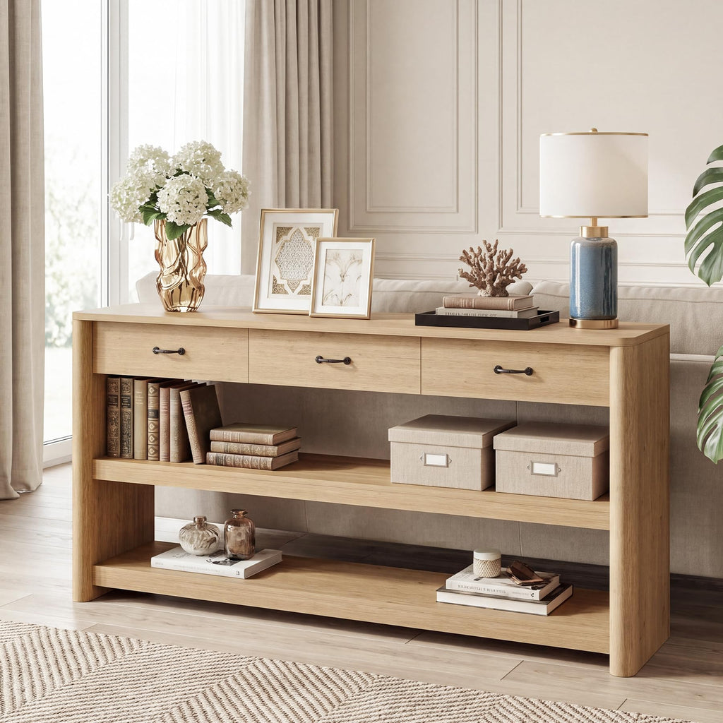 63" Oak Console Table with Storage V470553