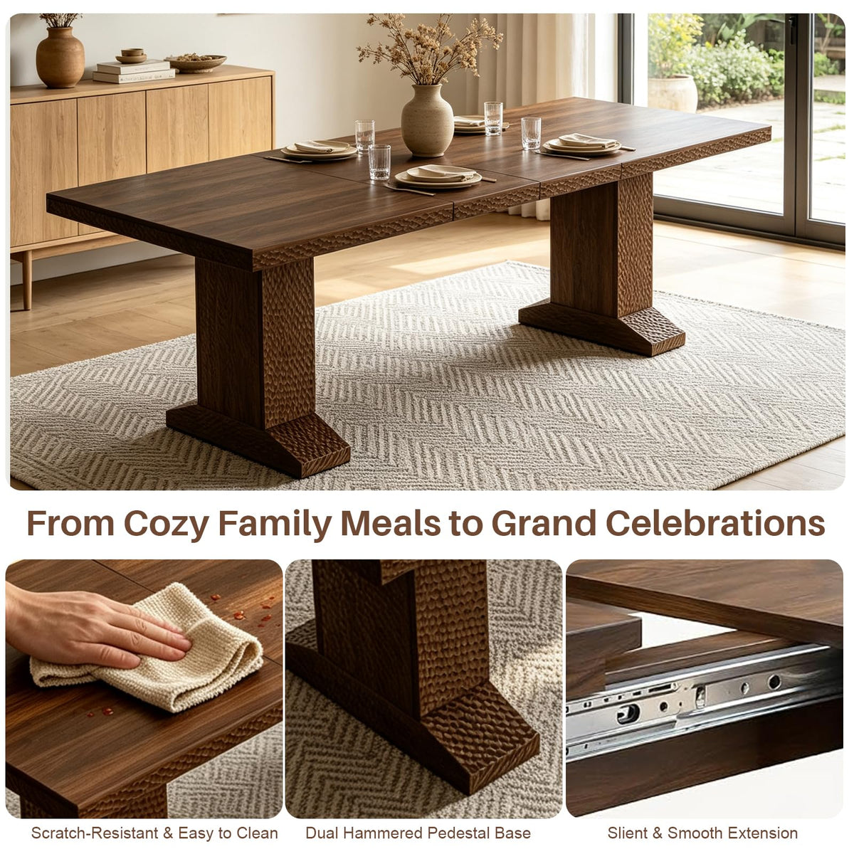63-94.5 Inch Extendable Dining Table Set with 8 Brown Chairs P492384