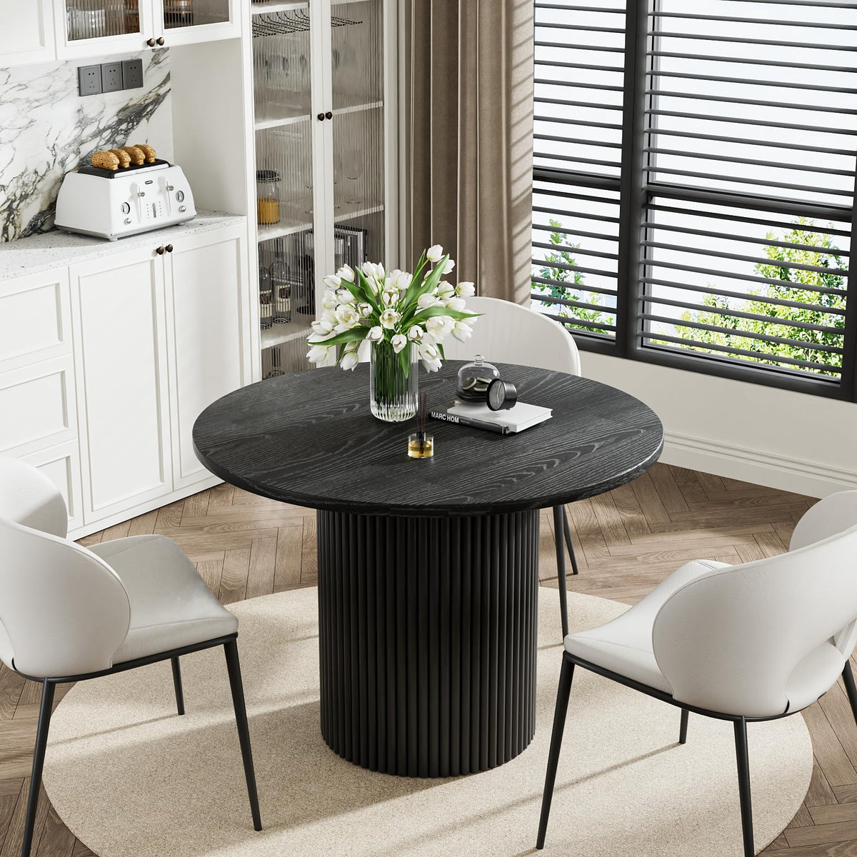 41.7" Round Black Wood Dining Table K54264