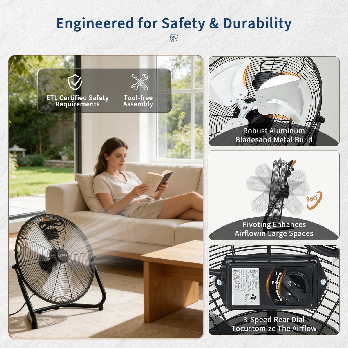 20 Inch 3 Speed High Velocity Industrial Floor Fan F2003