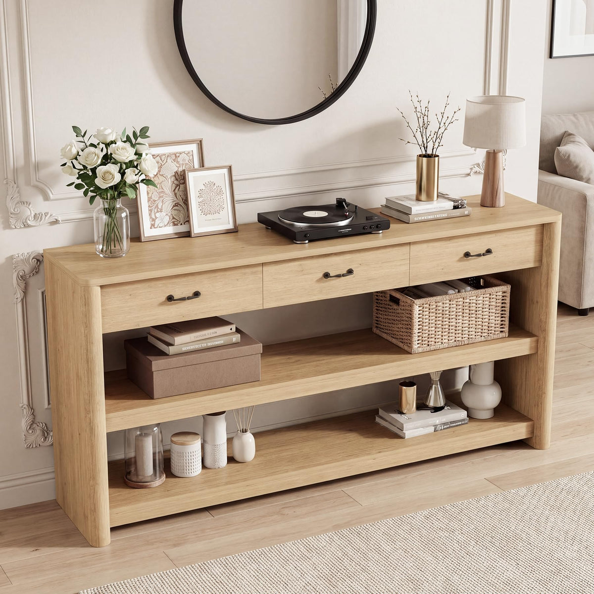 63" Oak Console Table with Storage V470553