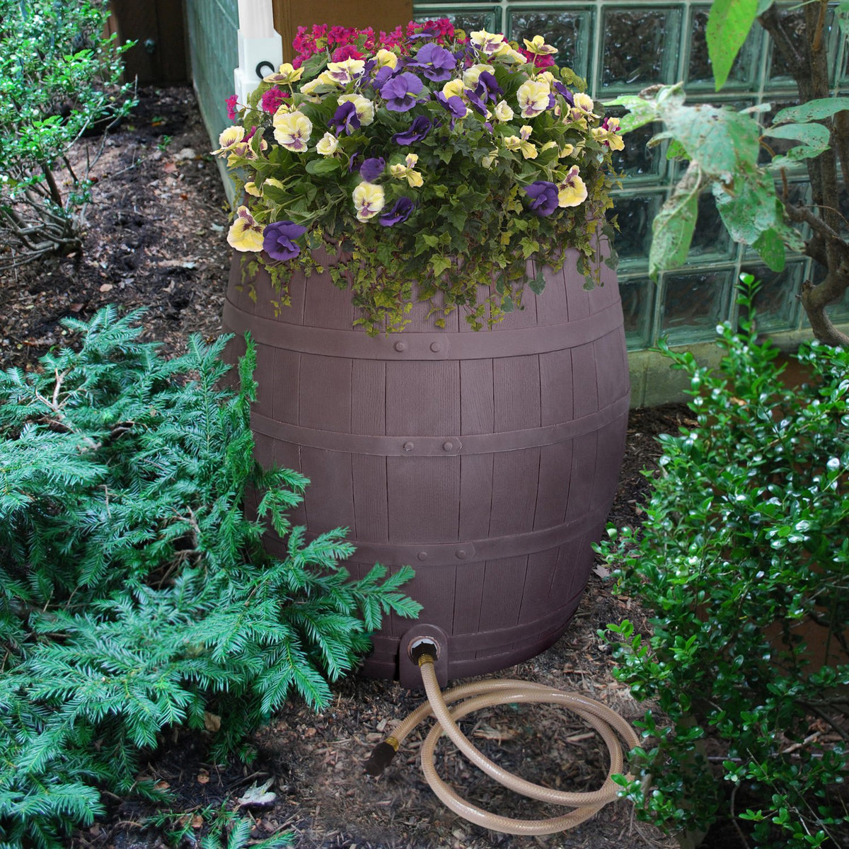 50-Gallon Whiskey Rain Barrel with Planter and Diverter R3157