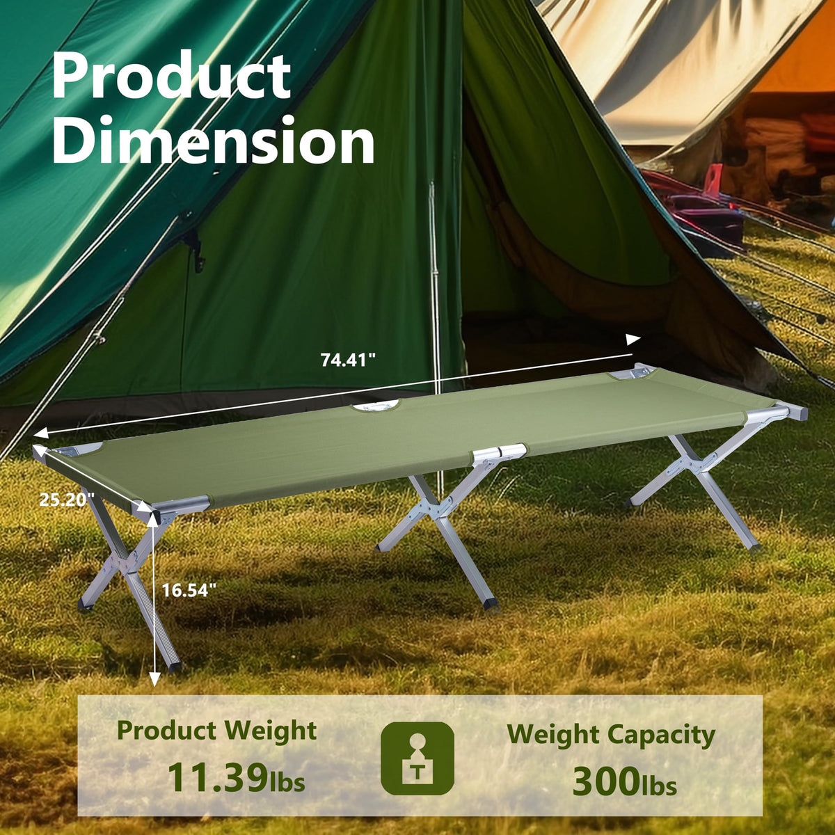 25" Wide Folding Camping Cot with Carry Bag I510