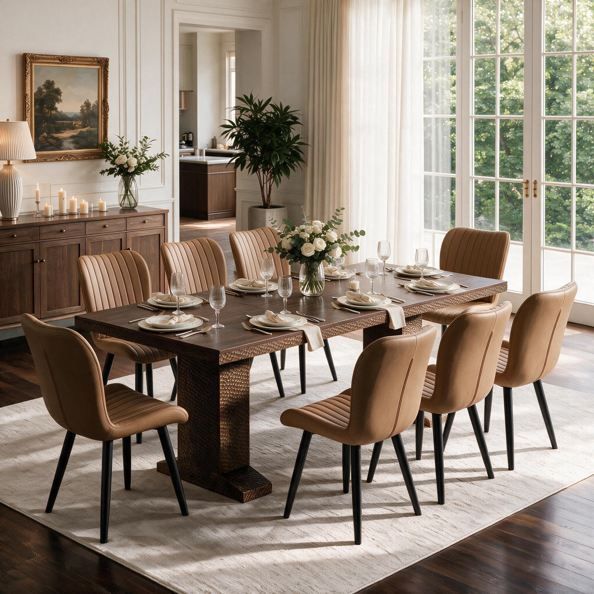 63-94.5 Inch Extendable Dining Table Set with 8 Brown Chairs P492384